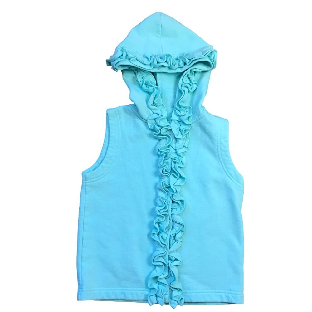 Kelly's Kids Julia Vest Girls 6-7 Knit Ruffle Button Closure‎ Sleeveless Hooded